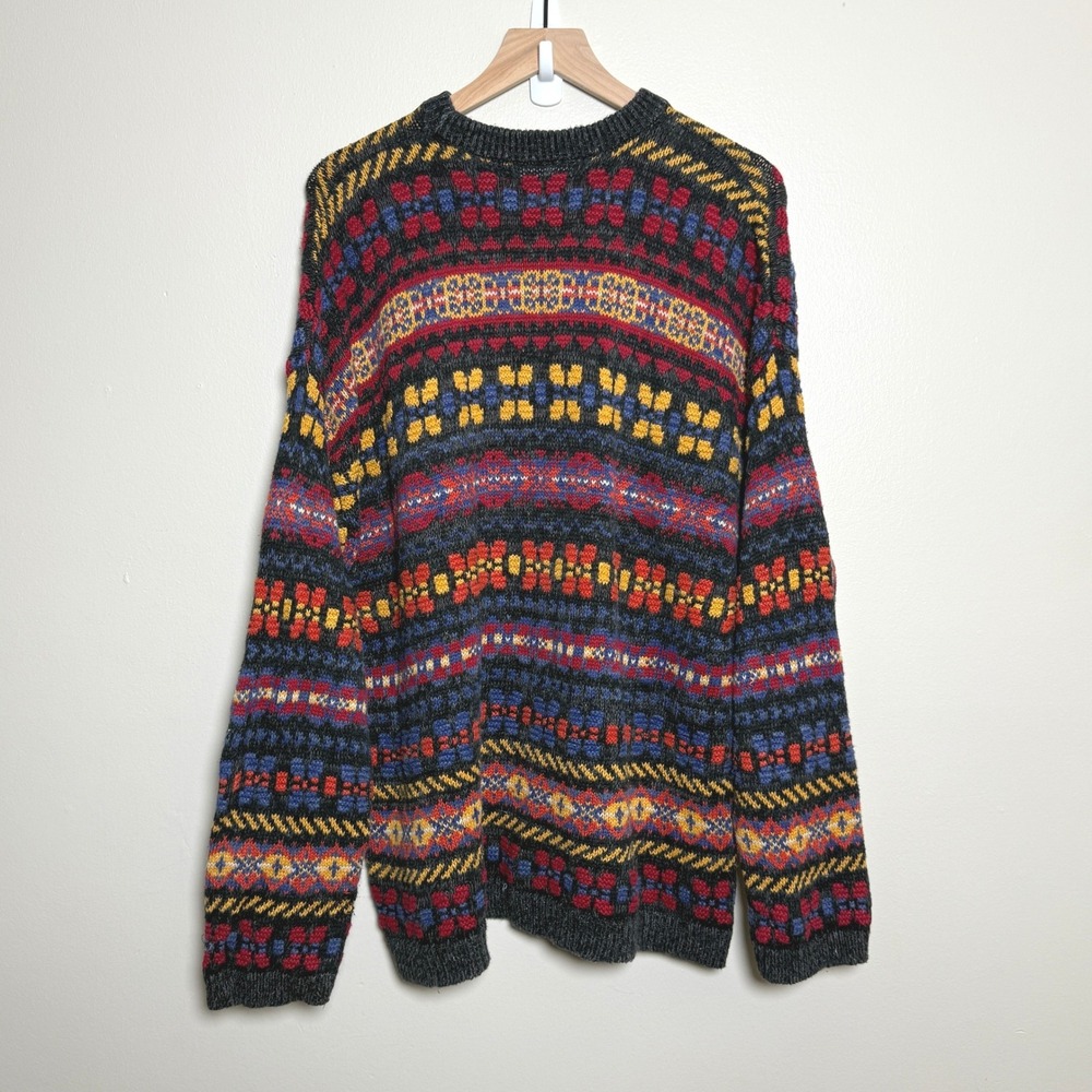 Structure VTG Mens Ramie Cotton Knit Sweater XL Multicolor Fair‎ Isle Geometric